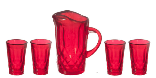 PITCHER W/4 GLASSES/RED